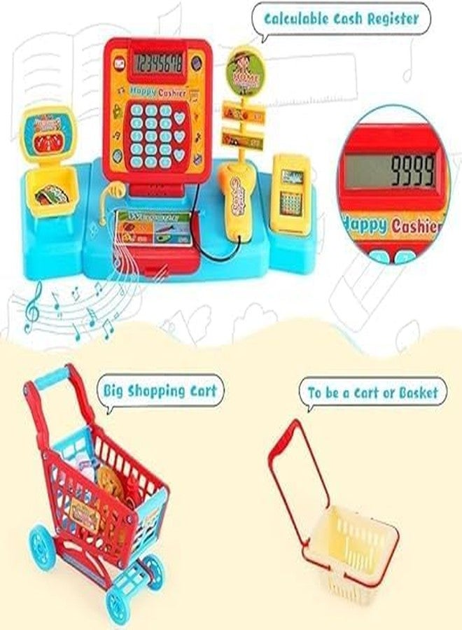 JALKAR Electronic Cash Register Toys with Shopping Cart Scanner Supermarket Cash Register with Calculator,Scanner,Credit Card Role Playing Toy Pour Boys Girls 3 4 5 Years - Image 4
